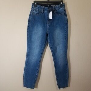 NY & C Curvy Jeans Women 8 Petite Ultra High Waist Skinny Ankle Raw Hem Pant NEW